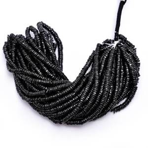 Cuentas de espinela negra natural lisa en forma de neumático Heishi de 6 mm, cuentas sueltas para la fabricación de joyas, hebra de 16 pulgadas, calidad premium. - Product Image 1
