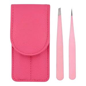 Juego de pinzas de precisión para cejas con ángulo de 25 grados y puntas ultra afiladas en estuche rosa premium - Product Image 1