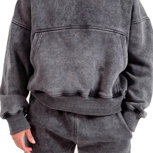 Acid Wash Men's Oversized Cotton Hoodie Solid Color French Terry Regular Fit Autumn Vintage <b>Black</b> Faded Streetwear <b>Sweatshirt</b> - Product Image 6