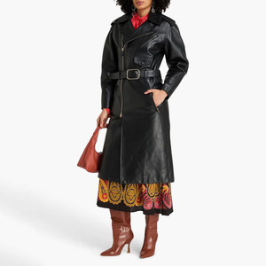 Manteau long en cuir véritable de haute qualité, style motard, avec ceinture et fermeture éclair, pour femme, vêtements d'hiver - Product Image 2