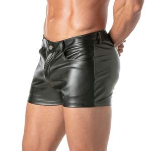 <b>Vinyl</b> Fetish Shorts Black Red Glossy Mens Clubwear Sexy Slim Fit Party Bottom - Product Image 2