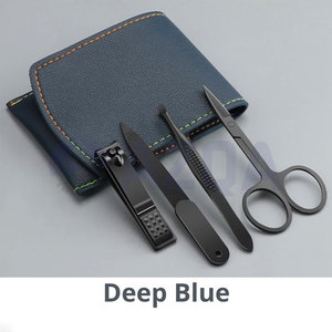 Wholesale Stainless Steel Black Coated Manicure Set <b>Nail</b> Clipper File Tweezer Scissors with Leather Pouch Grooming <b>Kit</b> - Product Image 3