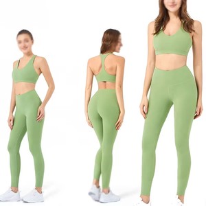 Conjunto de Yoga de 2 Piezas para Mujer, Cintura Elástica, Color Sólido, Transpirable, Ecológico, Alta Calidad, Directo de Fábrica, MOQ Bajo - Product Image 6