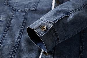 Oversized distressed men denim jacket vintage blue jean <b>coat</b> thick fleece <b>lined</b> warm outerwear for winter casual - Product Image 4
