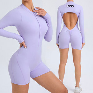 Artist Industry Custom Made Women`s Half Zipped Bodycon Romper <b>Log</b> Sleeves Sexy Slim Fit Short Jumpsuit Summer Casual Wear - Product Image 5