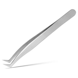 Pince à épiler incurvée en acier inoxydable, pince à épiler de précision en forme de L pour extensions de cils 3D 4D 6D - Argent - Product Image 2