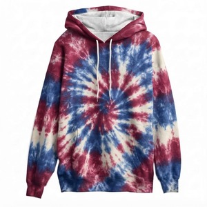 Sweat-shirt à capuche unisexe en tricot 100% coton, coupe oversize, avec strass et blocs de couleur, décontracté, pour l'automne, avec poches, rouge, bleu, blanc - Product Image 1
