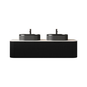 DINA 60\" Modern Wall Mounted <b>Bathroom</b> <b>Vanity</b> with Floating Curved Edges and Striped Storage Cabinet 2 Drawers - Product Image 3