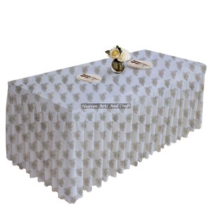 New Pleated <b>Tablecloth</b> 100% Cotton Handmade Block Print Modern <b>Rectangle</b> Washable Table Cover For Home Decor Use - Product Image 1