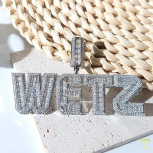<b>Iced</b> <b>Out</b> Moissanite Diamond " TEE " Pendant Necklace Hip Hop Jewelry With Cuban Link <b>Chain</b> - Product Image 6