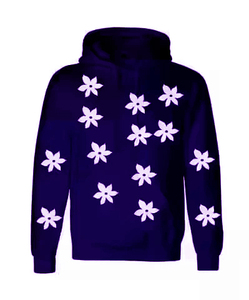 Hoodie imprimé personnalisé, élégant et de qualité supérieure, 100% coton, motifs floraux blancs, idéal pour les marques de streetwear et les vêtements personnalisés. - Product Image 3