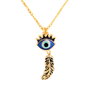 Colgante de Aleación Chapado en Oro de 18K con Diseño de Lágrima, Corazón, Pluma y Esmalte, Amuleto de Ojo Turco, Joyería - Product Image 1