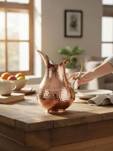 Ensemble de carafes en cuivre pour une expérience culinaire sensorielle, ensemble de service d'eau en métal avec verres, vaisselle de cuisine durable et réutilisable - Product Image 3