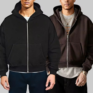 Sudadera con capucha pesada con cremallera, corte holgado, bolsillos, oversize, para hombre, personalizable, color bordado, invierno, vintage, 100% algodón, precio de fábrica - Product Image 2