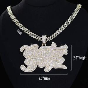 Custom Graffiti <b>Name</b> Pendant Iced Out VVS Moissanite Diamond Cuban <b>Chain</b> Necklace Hip Hop Jewelry Men - Product Image 3