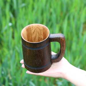 Mug à café en bois de luxe avec poignée, style vintage, durable, taille personnalisable - Cadeau pour hommes, papa, amis, famille, utilisation en fête, prix bas - Product Image 3
