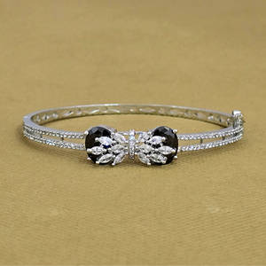 Openable Kada with Rhodium Plating Fashionable Cubic Zirconia Cuff <b>Bracelets</b> - Product Image 1
