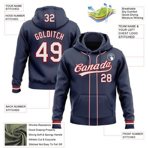 Custom Wholesale Stitched <b>Navy</b> White Baseball Hoodie Pullover Sweatshirt Embroidery Flannel 100% Cotton Winter Team Training - Product Image 2