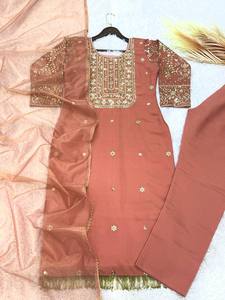 Conjunto de traje Salwar de 3 piezas bordado de diseñador para mujer |   Ropa Étnica Tradicional India - Product Image 4