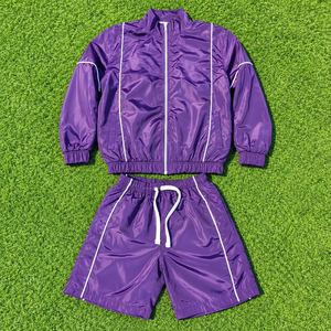 Conjunto Ligero de Nylon: Chaqueta con Cremallera Completa y Pantalones Cortos con Cordón, Detalle de Ribete Liso, Ropa Urbana Unisex de Dos Piezas, Prendas Personalizadas OEM - Product Image 2