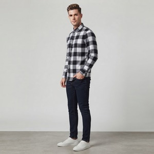Chemises en flanelle pour hommes, personnalisées, à manches longues ou courtes, à carreaux, coupe ample, effet vieilli, style streetwear, avec strass, du fabricant - Product Image 1