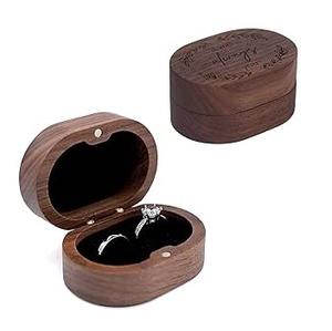Caja de Anillos de Madera Hecha a Mano de Lujo, Caja de Joyería Hexagonal con Nombre y Fecha Grabados Personalizados para Regalo de Compromiso, Boda, Aniversario - Product Image 4