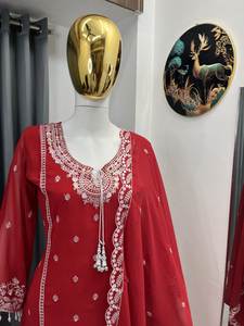 Conjunto de Salwar Kameez de Diseño con Bordado de Lentejuelas, Tela Georgette Fox Pesada, Top Reversible para Fiesta, Pantalón Plazzo Dupatta, Algodón Casual - Product Image 2