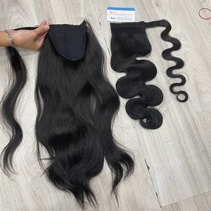 Prix de gros Extensions de cheveux queue de cheval ondulés naturels Couleurs noires 100% Cheveux humains vietnamiens de qualité supérieure - Product Image 5