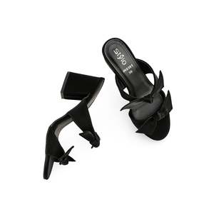 Sandalias negras de tacón formal FR8381 Diseño elegante zapatilla - Product Image 1