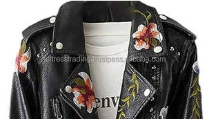 Cuello vuelto Original Moto Biker prendas de vestir exteriores tachonado negro motocicleta cuero Real invierno calentado teñido de alta calidad para mujer - Product Image 5