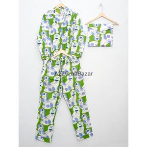 Conjunto de ropa de dormir floral romántica de algodón de manga larga para mujer, traje de pijama de dos piezas de tela suave y transpirable, cintura elástica, verano - Product Image 3