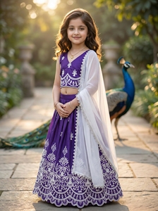 Shoryam Fashion <b>Girls</b> Floor-Length Ready Wear Purple Lehenga Choli Set | Embroidered Regular Fit Ethnic Wedding & Diwali Wear - Product Image 5