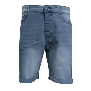 Shorts en jean pour homme vintage délavé à l'acide, effet usé, taille haute, coupe ample, longueur genou, style streetwear décontracté - Product Image 1