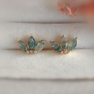 Pendientes de Plata de Ley 925 con Ágata Musgosa en Forma de Marquesa, Piedra Preciosa Natural, Inspirados en la Naturaleza Botánica, Joyería Linda para Mujer - Product Image 6