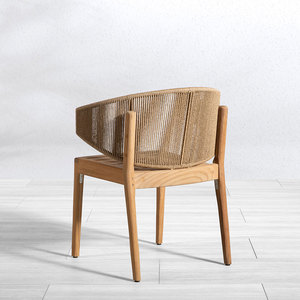 Chaise de salle à manger en teck massif avec dossier en corde tressée à la main, écologique, légère, moderne, pour l'extérieur, appartement, mobilier de salle à manger - Product Image 5