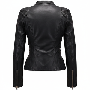 Chaqueta de Cuero Sintético para Mujer, Estilo Clásico, Moda Urbana, Alta Calidad, Otoño Invierno, Negra, con Cierre - Product Image 2