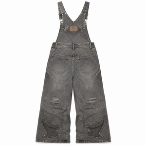Mono vaquero de pierna ancha con lavado ácido, gris plateado, con pedrería brillante, unisex, estilo holgado, ropa urbana Hypebeast, proveedor mayorista - Product Image 3