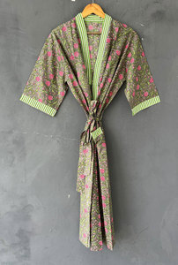 Floral Printed Cotton V-Neck Kimono <b>Robe</b> for <b>Women</b>, Long Sleeve Long Length Loose Fit Bathrobe, Soft Breathable Comfortable <b>Robe</b> - Product Image 1