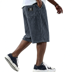 Pantalones Cortos Casuales para Hombre, Tejido Acanalado, Bordados, Elásticos, Cintura Media, Color Sólido, Cómodos, Transpirables, Estilo Vintage, Secado Rápido - Product Image 4