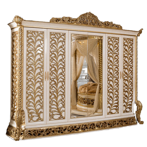 Armario de Madera de Caoba Ecológico y Duradero con Diseño Antiguo Europeo Clásico, Puertas de Madera Maciza Talladas con Hoja de Oro y Acero Inoxidable - Product Image 6