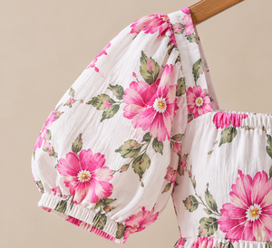 Sweet Floral Print A-Line Midi <b>Dress</b> With Square Neck Cap Sleeve <b>Elastic</b> <b>Waist</b> Loose Fit Breathable Woven Summer Casual <b>Dress</b> - Product Image 2