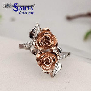 Two Tone Rose Flower Moissanite <b>Ring</b> for Women 925 <b>Sterling</b> <b>Silver</b> <b>Adjustable</b> Floral Design <b>Ring</b> - Product Image 1