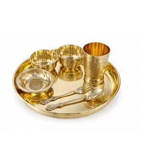 Ensemble de thali en laiton indien en gros – Vaisselle traditionnelle pour dîner, assiettes, bols, cuillères, tasses, articles de table pour hôtels, restaurants et maisons - Product Image 2