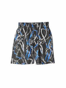 Pantalones Cortos Negros con Estampado de Cadena para Hombre, Cintura Elástica, Corte Relajado, Largura hasta la Rodilla, Estilo Urbano, OEM, ODM, Personalizados, Venta al Por Mayor - Product Image 1