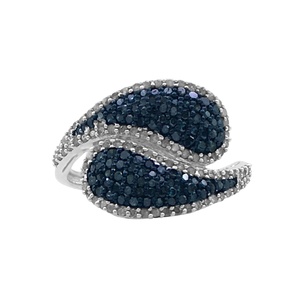 Anillo de Plata de Ley 925 con Diamante Azul Blanco Natural en Forma de Domo, Cierre de Solapa, para Compromiso o Boda - Product Image 1