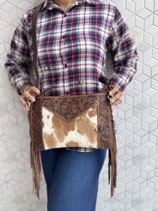 Bolso de Mano de Cuero con Flecos y Grabado a Mano, Diseño 2026, Elegante, de Cuero Vacuno, Color Marrón, Multiusos para Mujer - Product Image 5