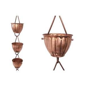 Chaîne de pluie décorative en forme de fleur de lotus ambre doré pour toit extérieur, cascade et accent de jardin - Product Image 6