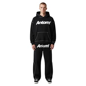 Custom Washed 100% Cotton Winter Men's Streetwear Tracksuit-Breathable Oversized Two-Piece Activewear Flared Sweatsuit - Product Image 1
