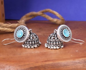Wholesale Brass Zinc Alloy <b>Silver</b> Plated Blue Stone Imitation Pearl Bezel Setting <b>Chandelier</b> Earrings Handmade Dangle Bohemia - Product Image 5