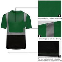 Camiseta de Trabajo de Alta Visibilidad para Hombre, Verde y Negra, con Franjas Reflectantes y Bolsillo, Uniforme de Seguridad de Poliéster